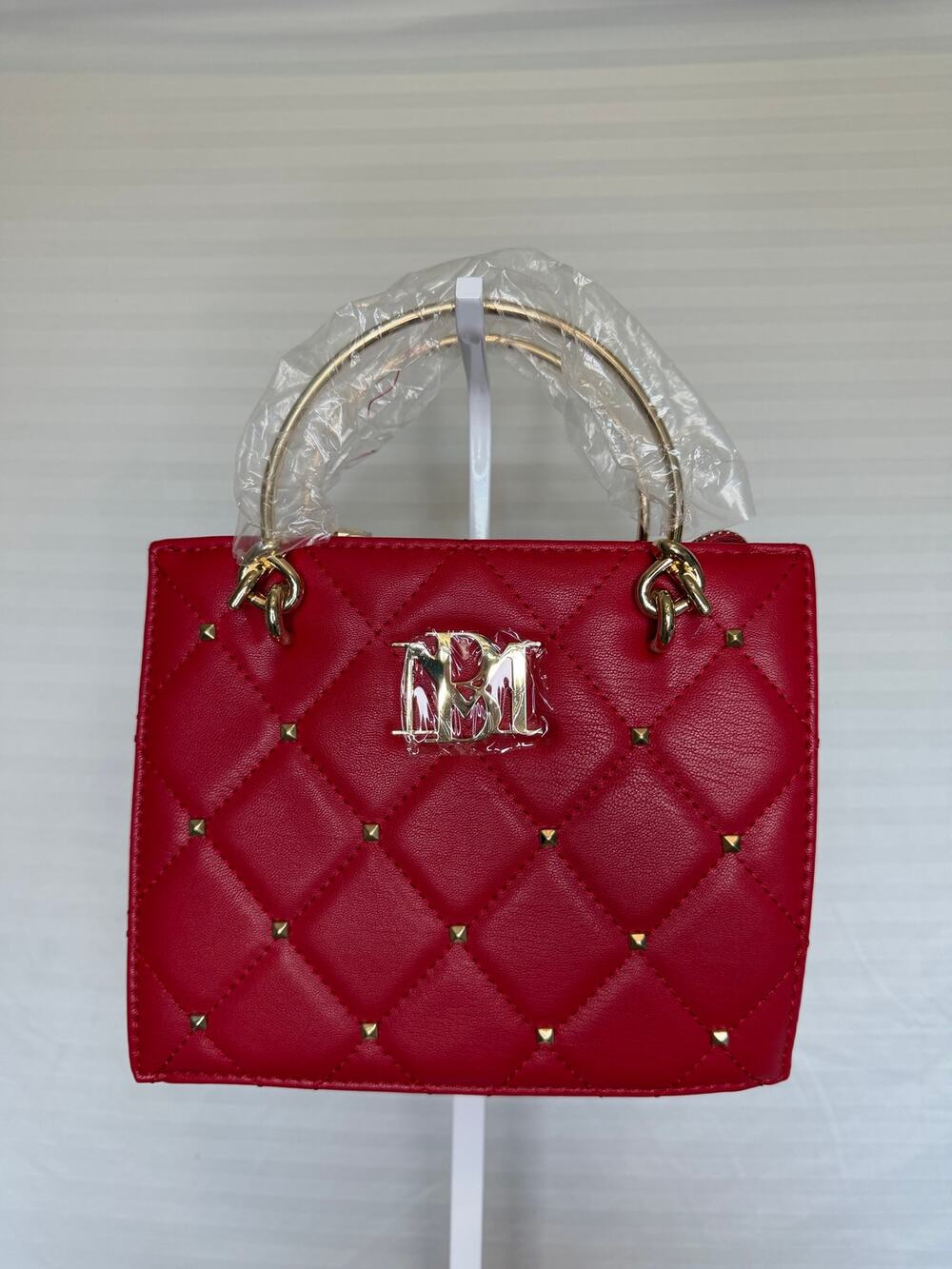Badgley Mischka Red Quilted Studded Top Handle Satchel Crossbody NWT $129